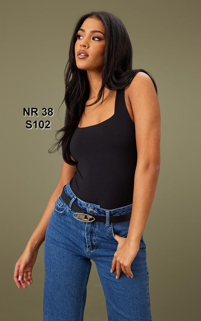 Tall Black Square Neck Slinky Highleg Bodysuit