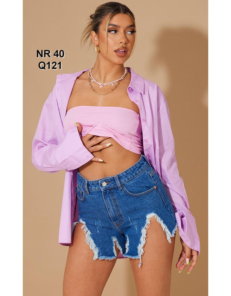 Mid Blue Wash Extreme Thigh Rip Denim Shorts