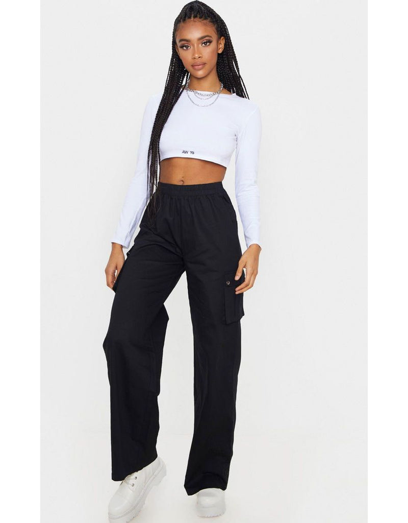 Black Wide Leg High Waisted Cargo Trousers