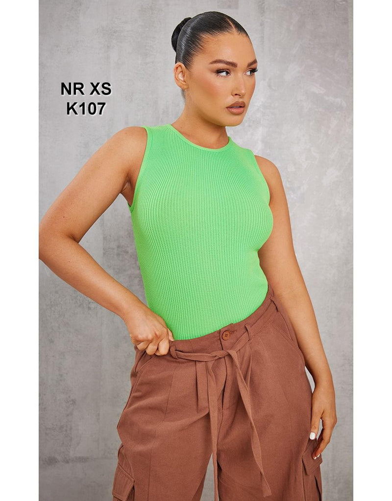 Neon Green Ribbed Knit Racer Bodysuit