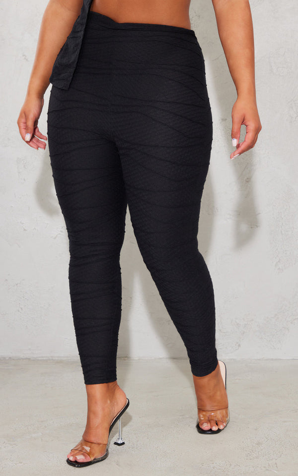 Shape Black Textured Seam Detail Leggings