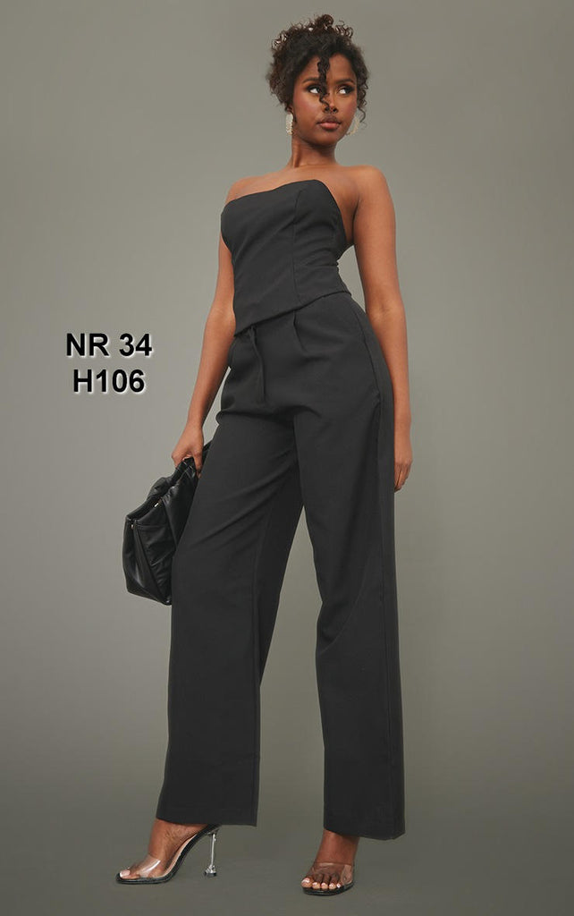 Black Woven High Waist Straight Leg Trousers