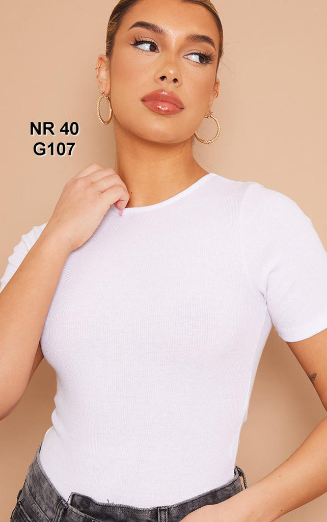 White Ribbed Short Sleeve Bodysuit