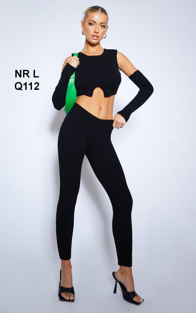Black Rib Knit High Waist Leggings