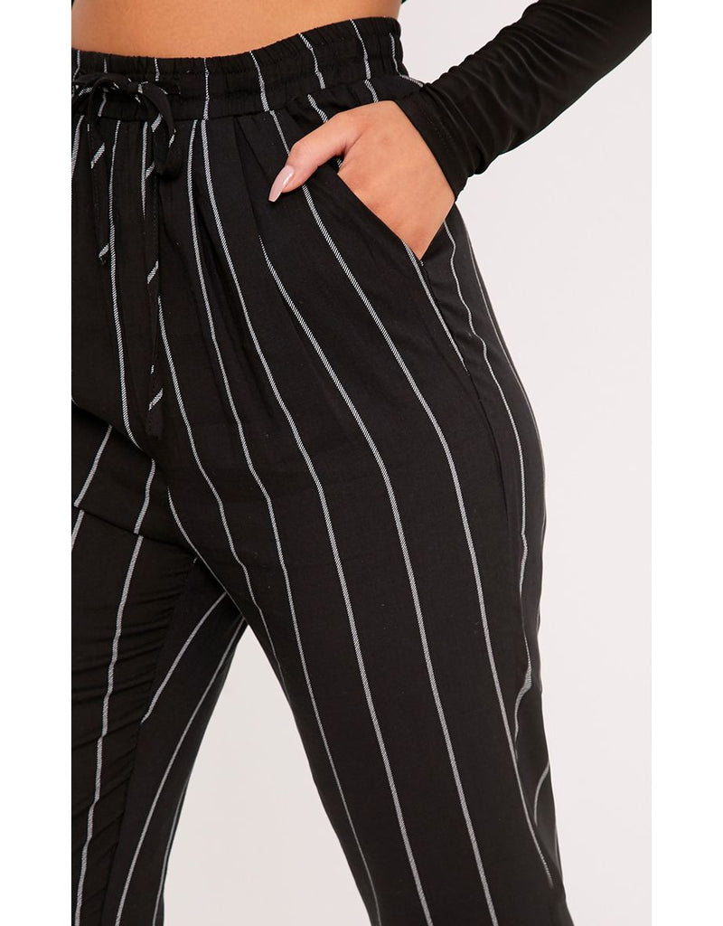 Diya Black Pinstripe Casual Trousers