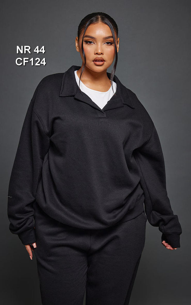 Plus Black V Neck Collar Sweater