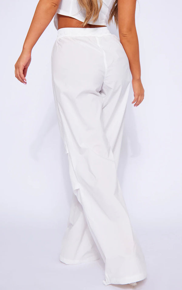 White Shell Toggle Drawstring Ruched Cargo Trousers