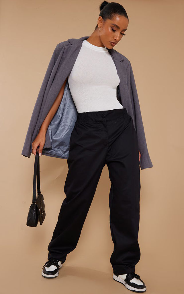 Black Cargo Low Rise Straight Leg Pants