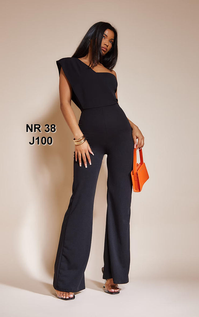 Black Drape One Shoulder Jumpsuit