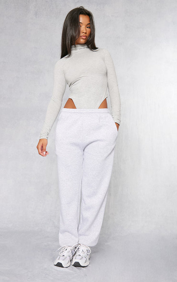 Basic Grey Marl Cotton Blend Roll Neck Bodysuit