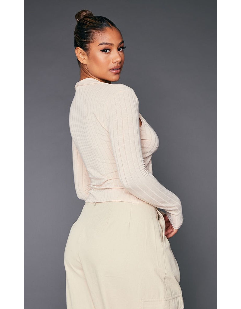 Stone Wide Rib Collar Hardwear Long Sleeve Top