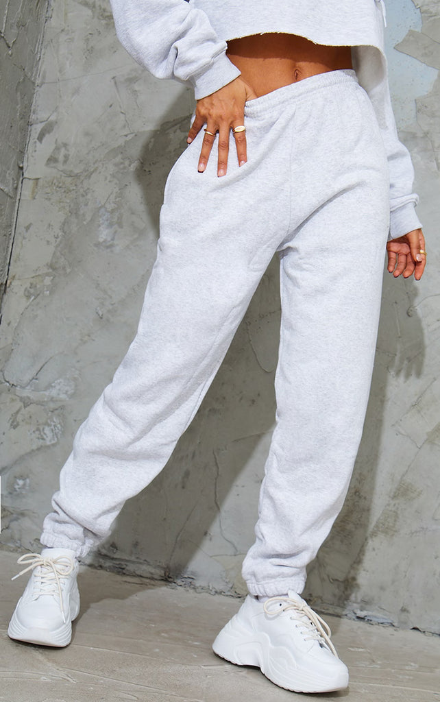 Ash Grey Sweat Cuffed High Waist Joggers