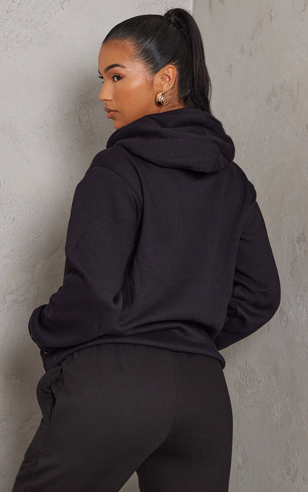 PRETTYLITTLETHING Logo Black Badge Detail Oversized Hoodie