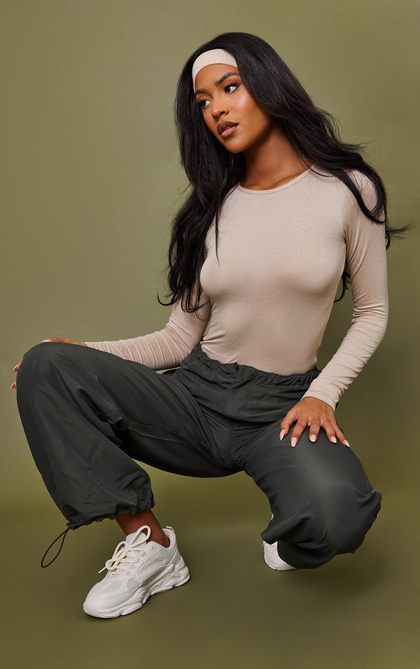Tall Oatmeal Basic Crew Neck Long Sleeve Bodysuit
