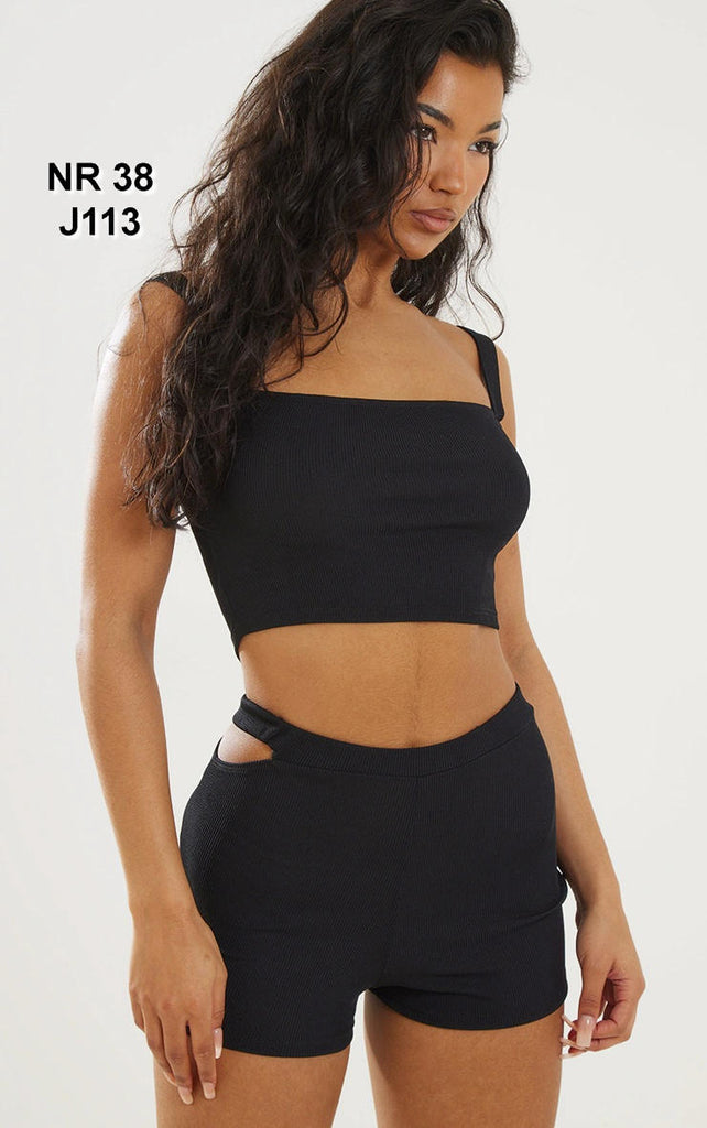 Black Ribbed Cami Crop Top