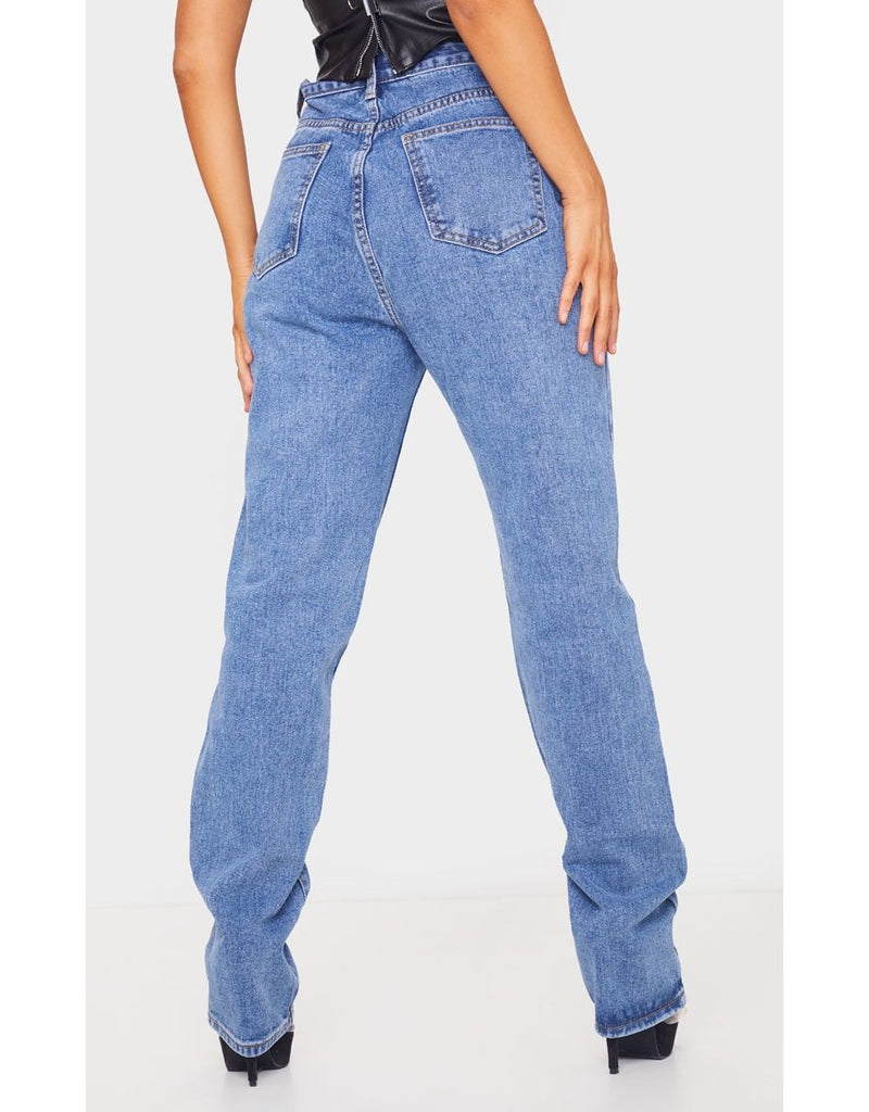 Mid Blue Wash Long Leg Straight Jeans