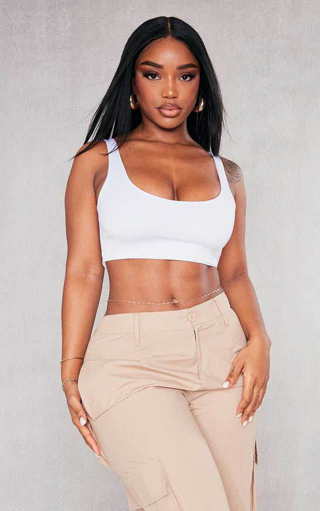 Shape White Slinky Square Neck Crop Top