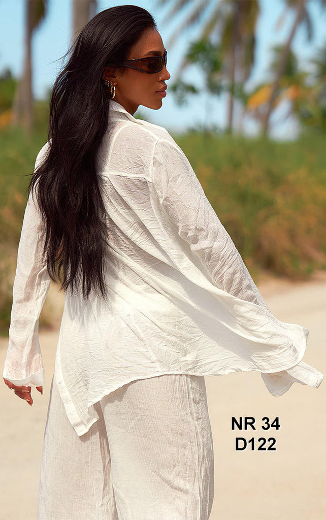 White Linen Look Oversized Beach Shirt
