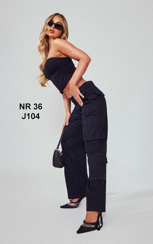 Black Tie Cuff Straight Leg Cargos