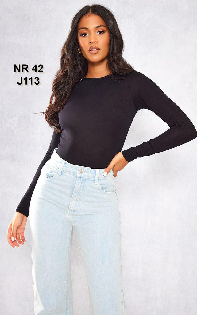 Tall Black Basic Crew Neck Long Sleeve Bodysuit