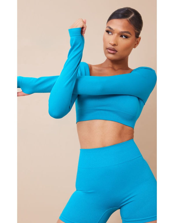 Teal Basic Seamless Square Neck Long Sleeve Top