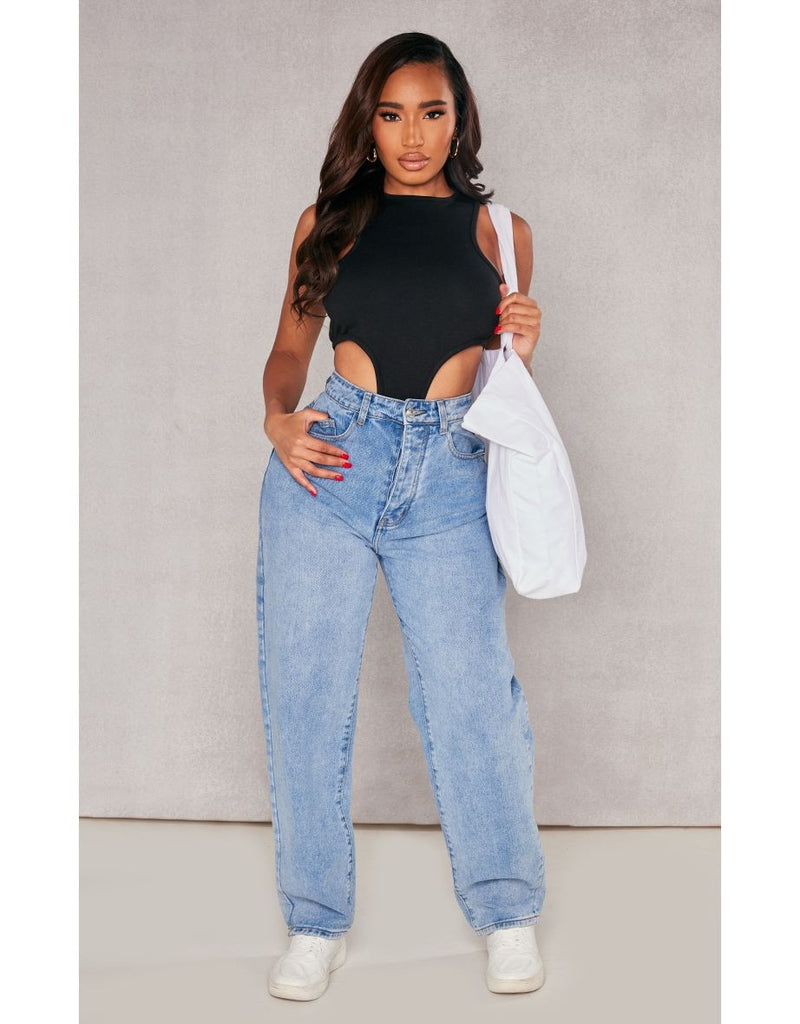 Shape Black Cut Out Side Sleeveless Bodysuit