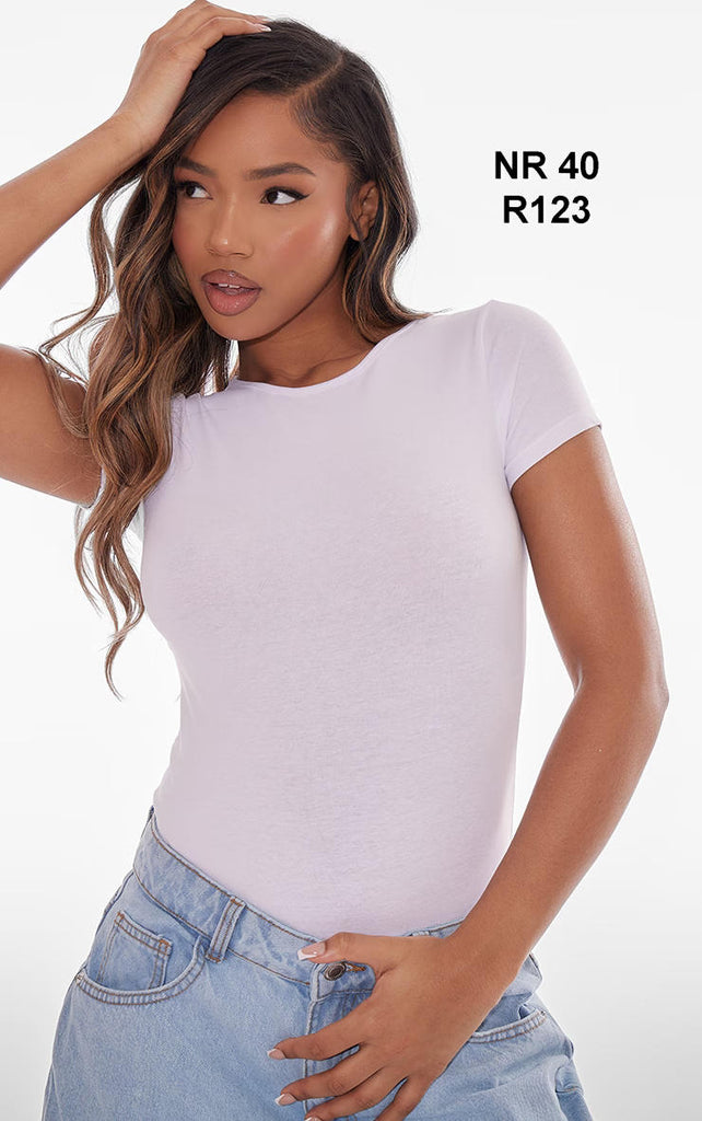 White Basic Cotton Blend Fitted Short Sleeve Bodysuit