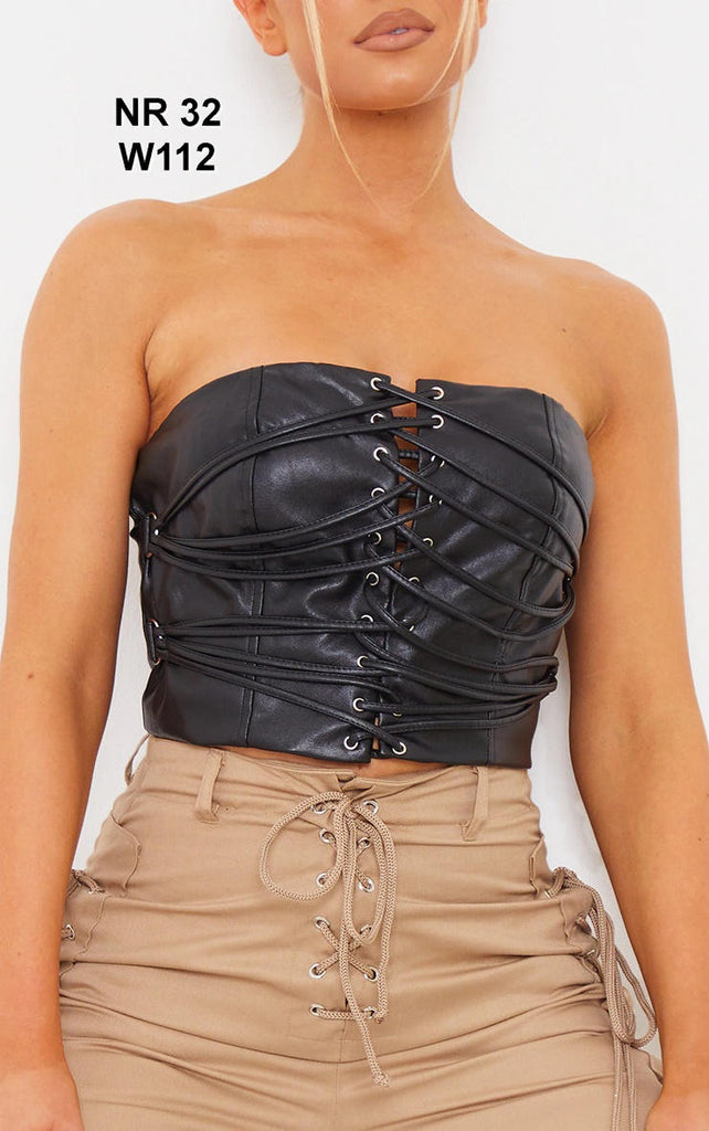 Black Faux Leather Multi Strap Crop Top