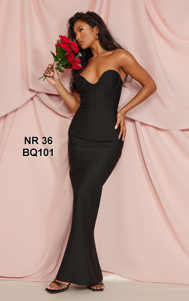 Black Bandage Corset Split Back Maxi Dress