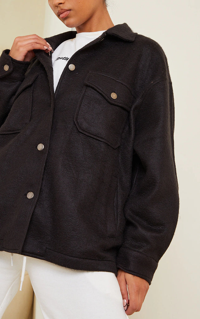 Black Pocket Front Shacket