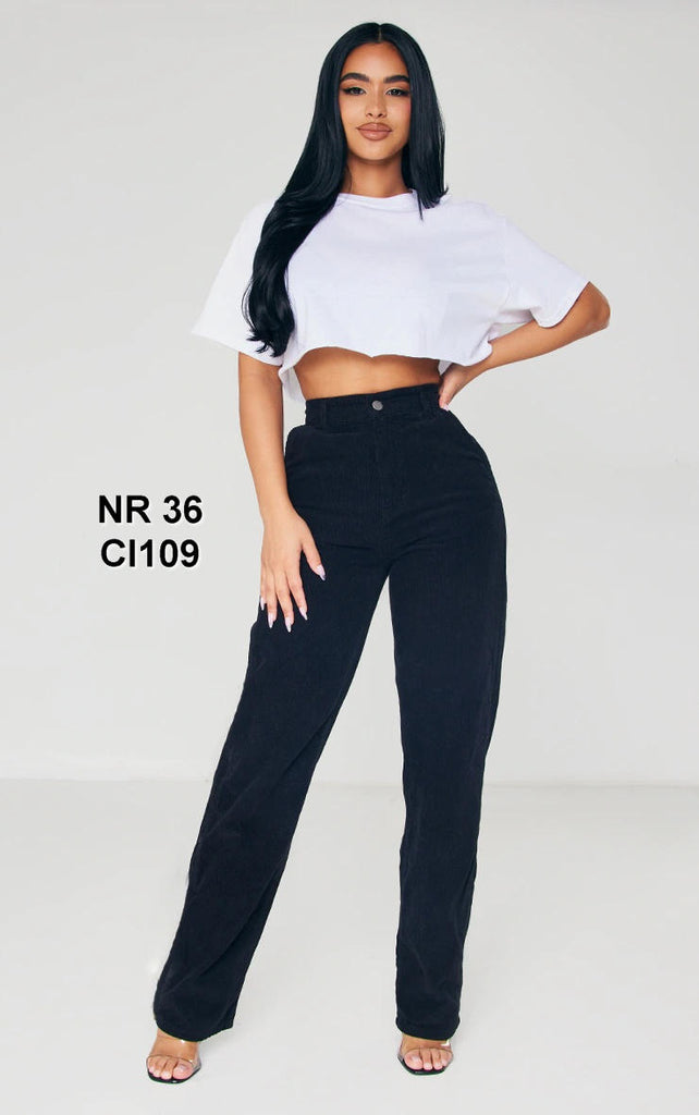 Petite Black Cord Straight Leg Jeans