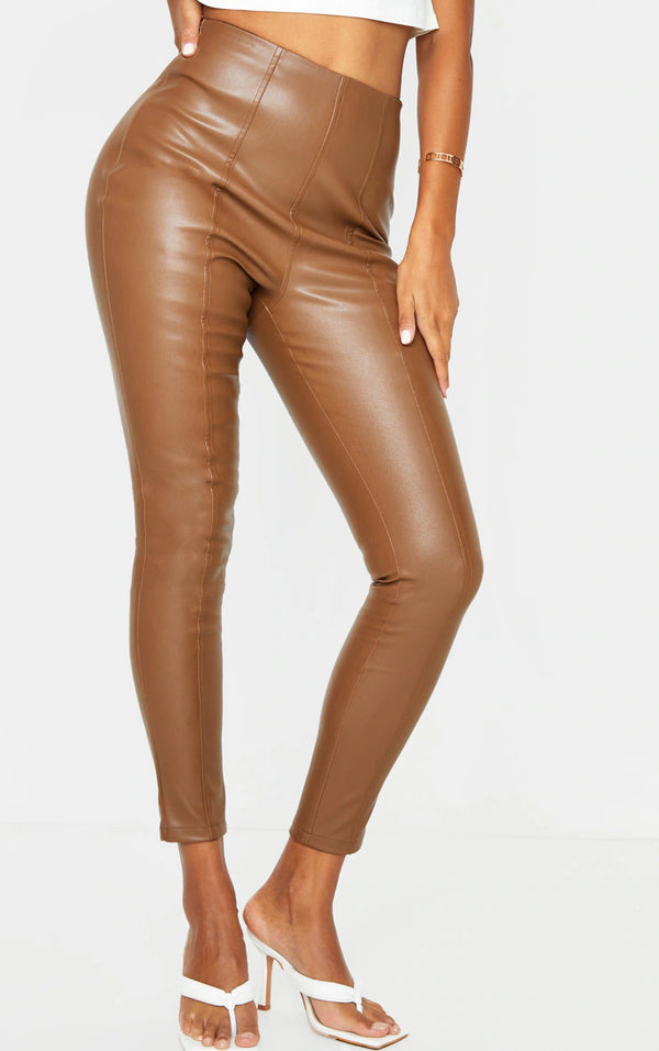 Chocolate Faux Leather Stretch Leggings
