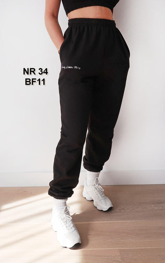 PRETTYLITTLETHING Black Embroidered Cuffed High Waist Joggers