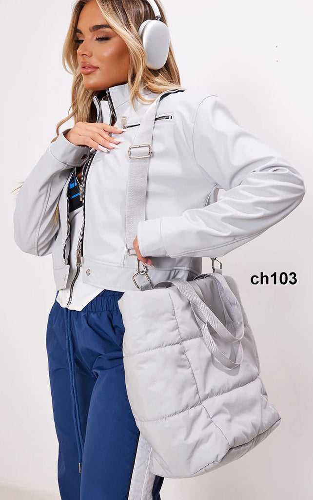 Grey Oversized Quilted Tote Bag