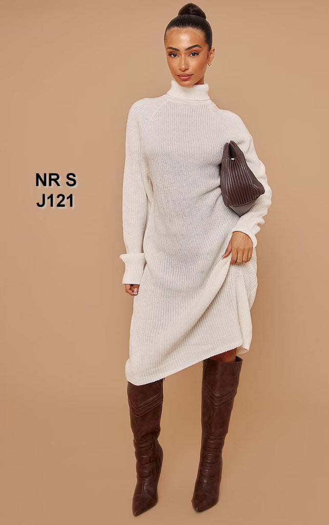 Petite Cream Roll Neck Oversized Midi Jumper Dress