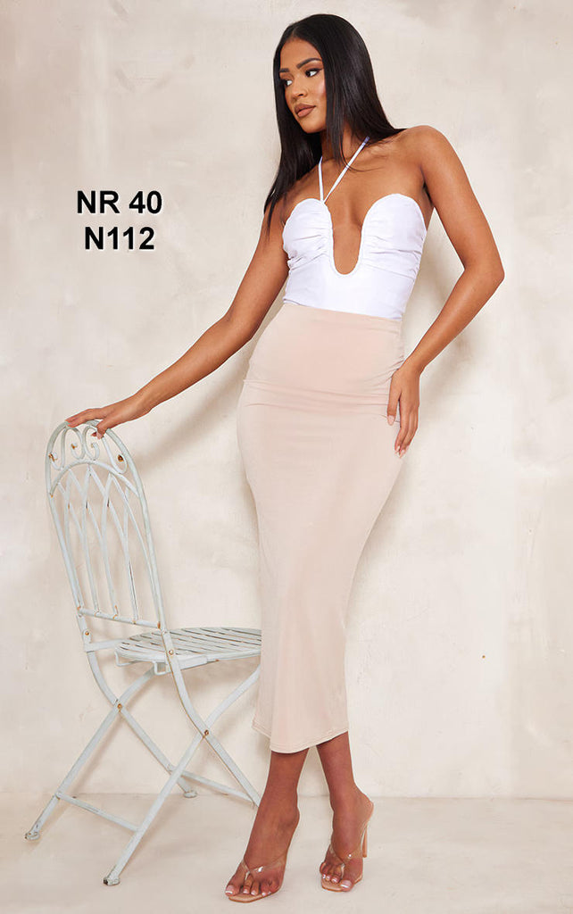 Tall White Halterneck Plunge Satin Bodysuit