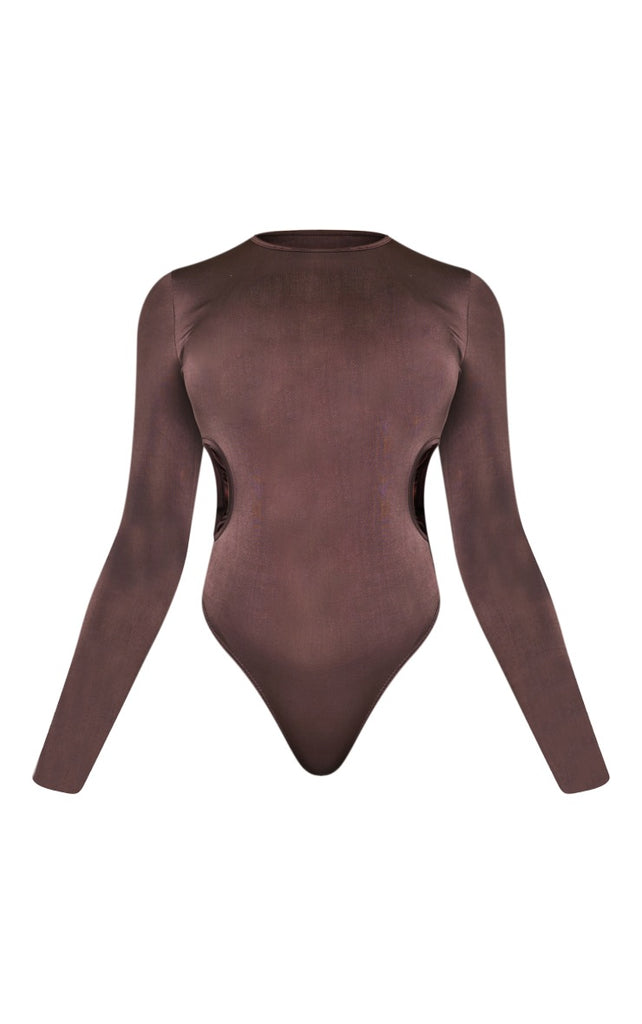 Chocolate Slinky Double Side Cut Out Bodysuit