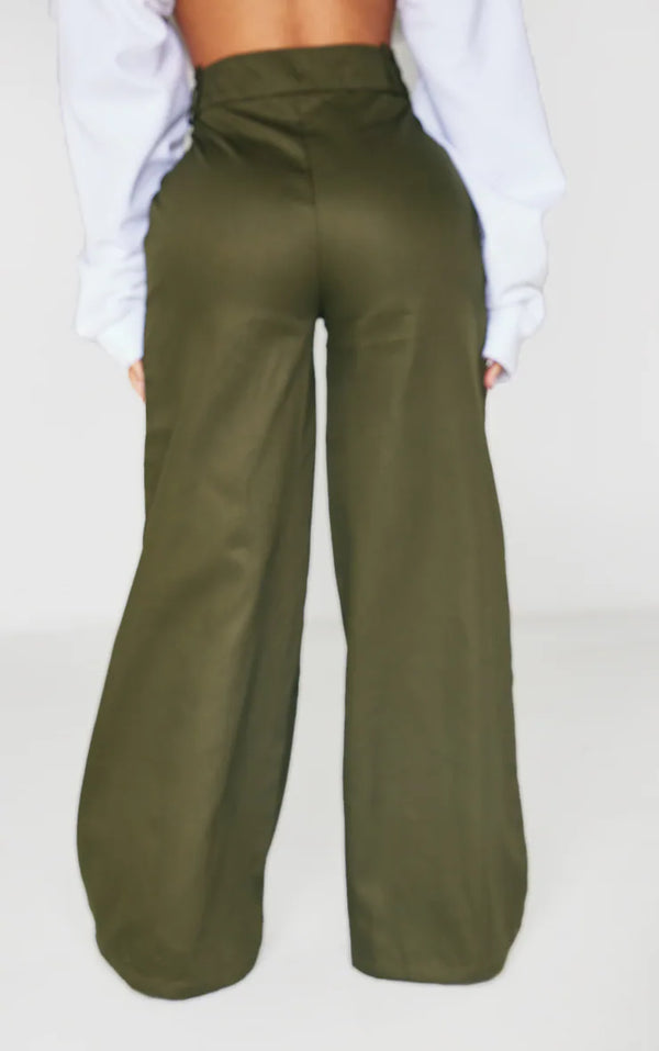 Petite Khaki High Waisted Wide Leg Cargo
