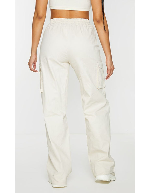 BQ152 Cream Wide Leg High Waisted Cargo Trousers