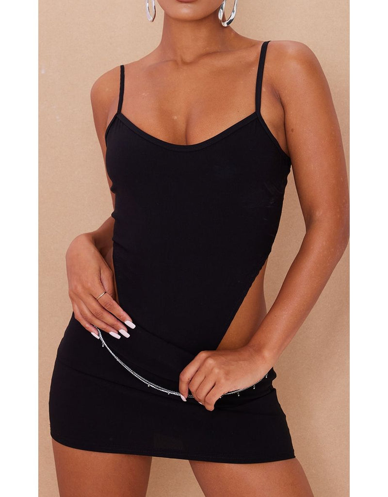 Black Stretch Woven High Leg Strappy Bodysuit