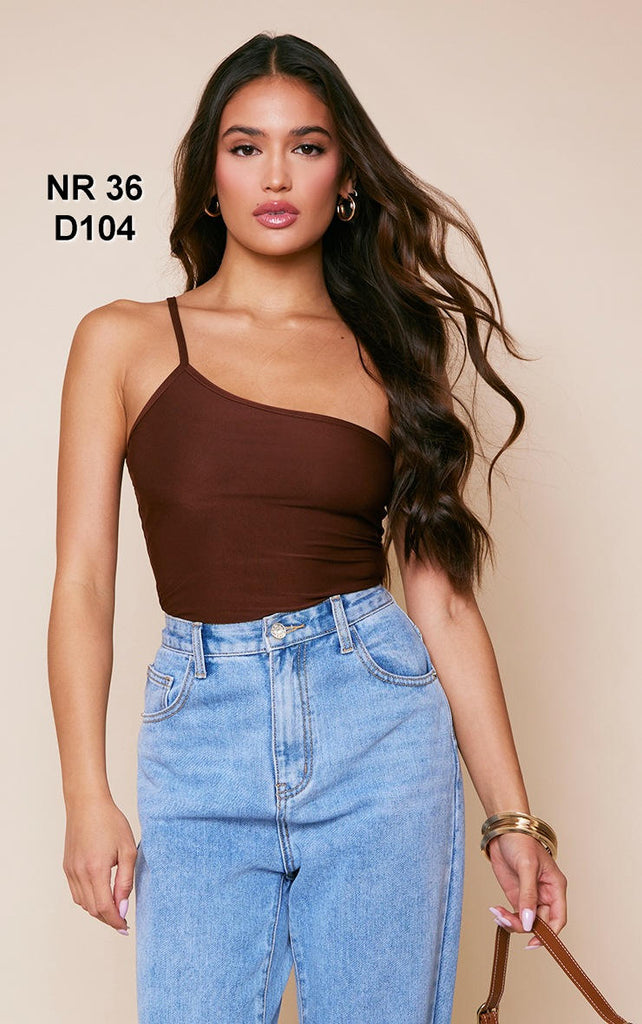 Chocolate Slinky One Strap Asymmetric Bodysuit