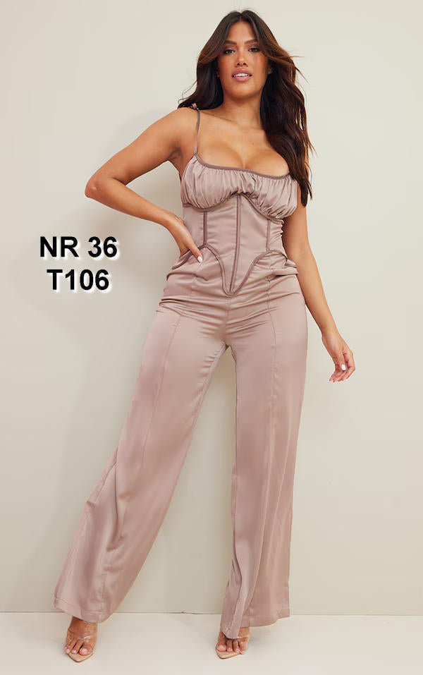 Champagne Constructed Satin Pin Tuck Pants