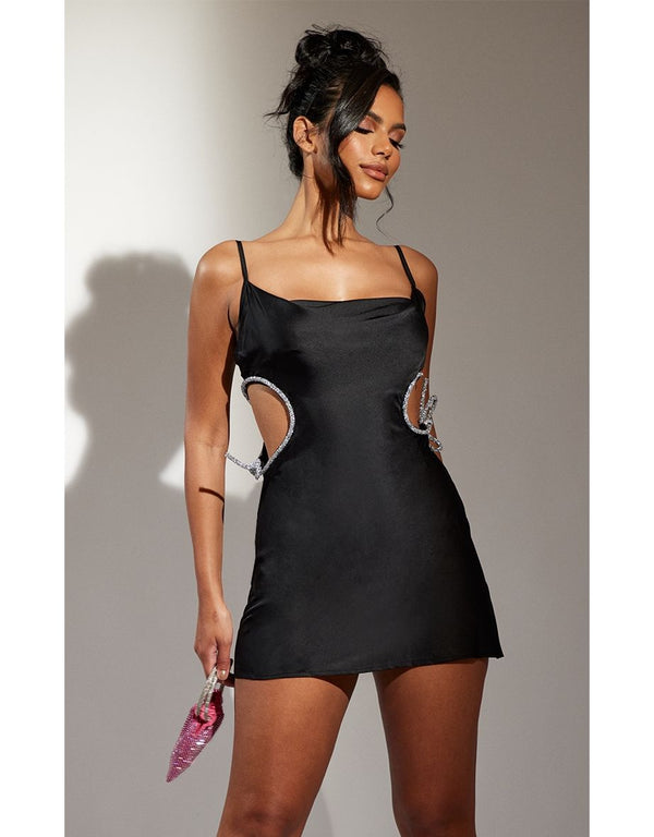 Black Glitter Bow Detail Cut Out Cami Dress