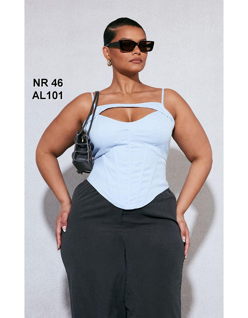 Plus Dusty Blue Cut Out Boned Corset