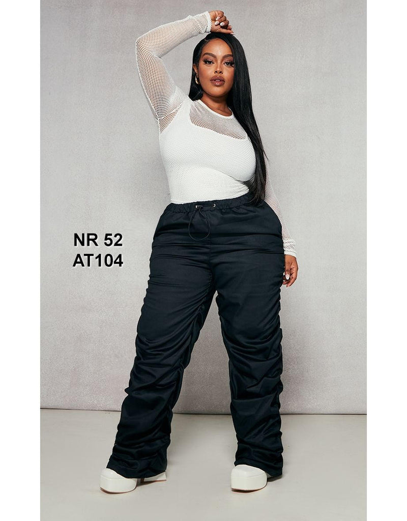 Plus Black Twill Ruched Detail Trousers