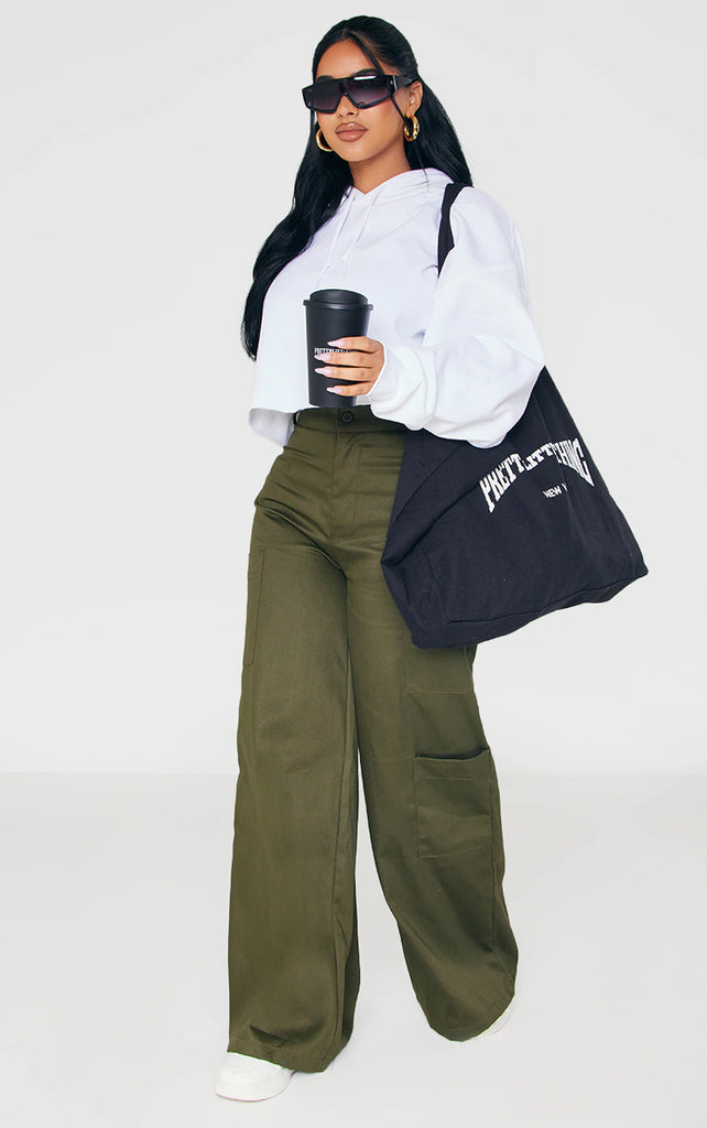 Petite Khaki High Waisted Wide Leg Cargo