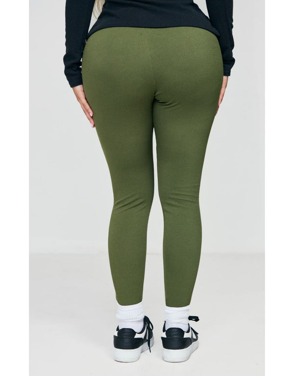 Shape Moss Khaki Soft Rib Eyelet Lace Up Leggings