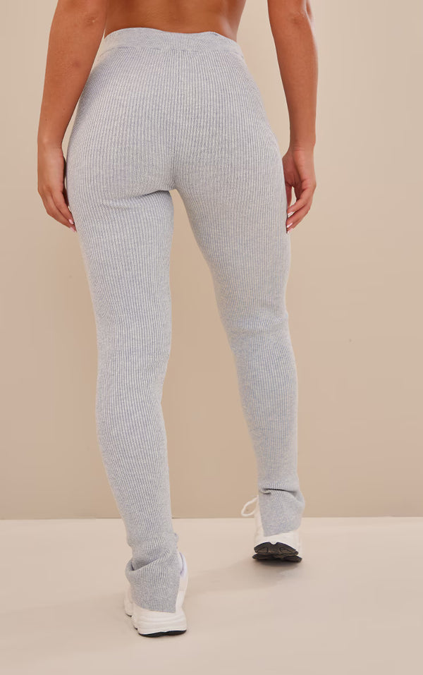Grey Knitted Ribbed Leggings