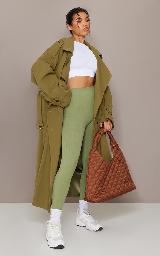 Khaki Hooded Oversized Woven Trench Coat