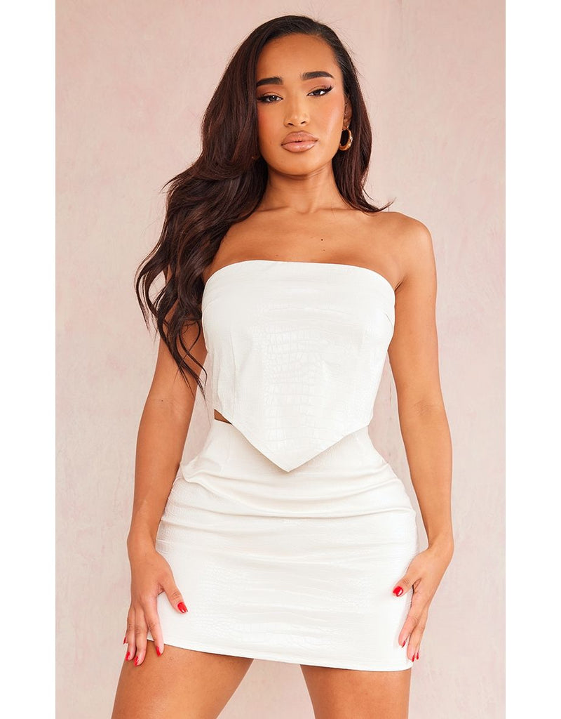 Shape Cream Faux Leather Croc Print Mini Skirt